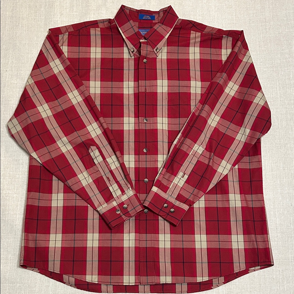 Pendleton Cotton Plaid Shirt Men’s XL Red/Tan Button Down Collegiate Work Casual